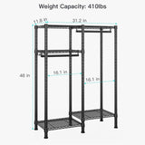Small Metal Clothes Rack with 2 Hanging Rod - ‎11.8"D x 31.2"W x 48"H