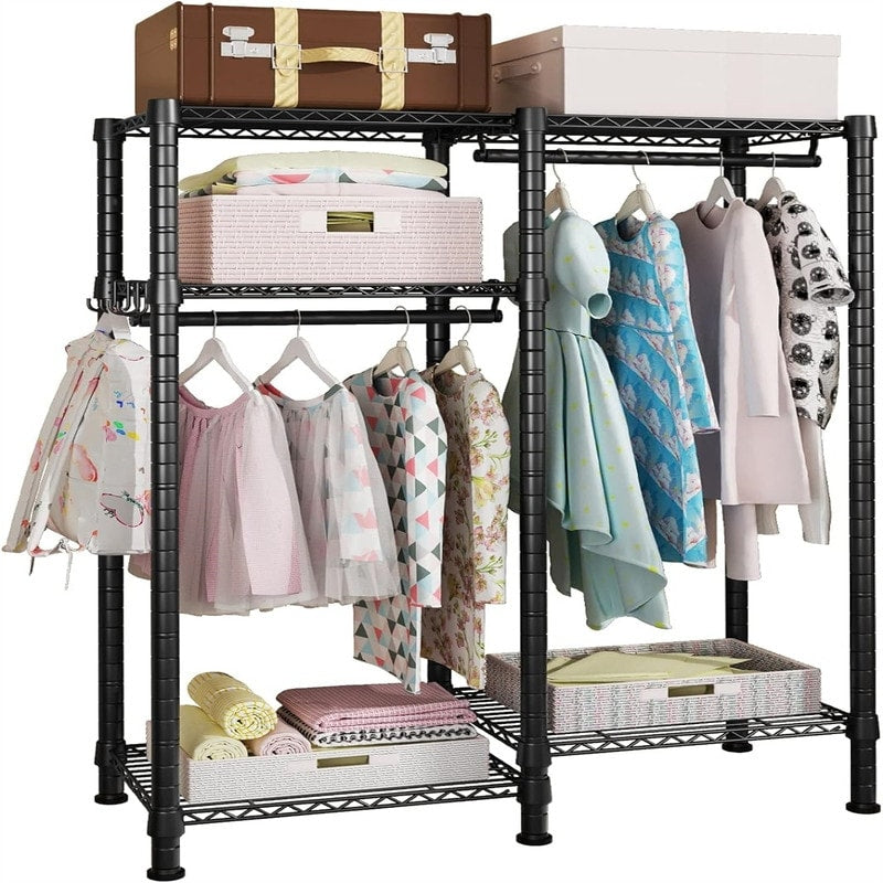 Small Metal Clothes Rack with 2 Hanging Rod - ‎11.8"D x 31.2"W x 48"H