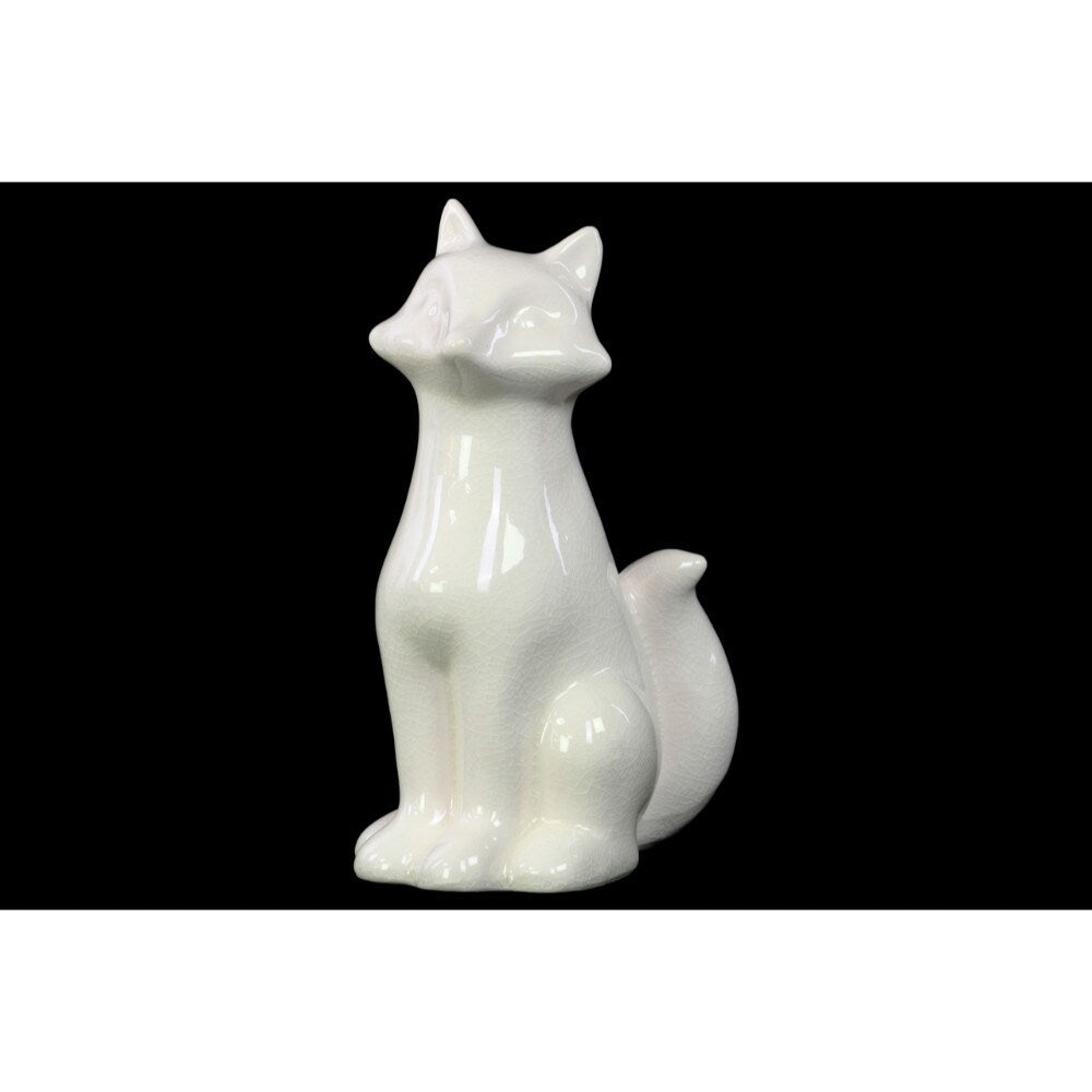 Small Obedient Sitting Fox Figurine In White