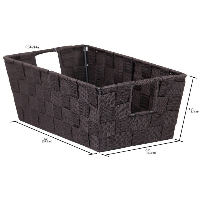 Small Polyester Woven Strap Open Bin, Brown