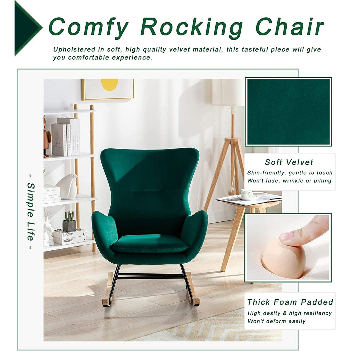 Small Rocking Accent Chair, Uplostered Glider Rocker Armchair