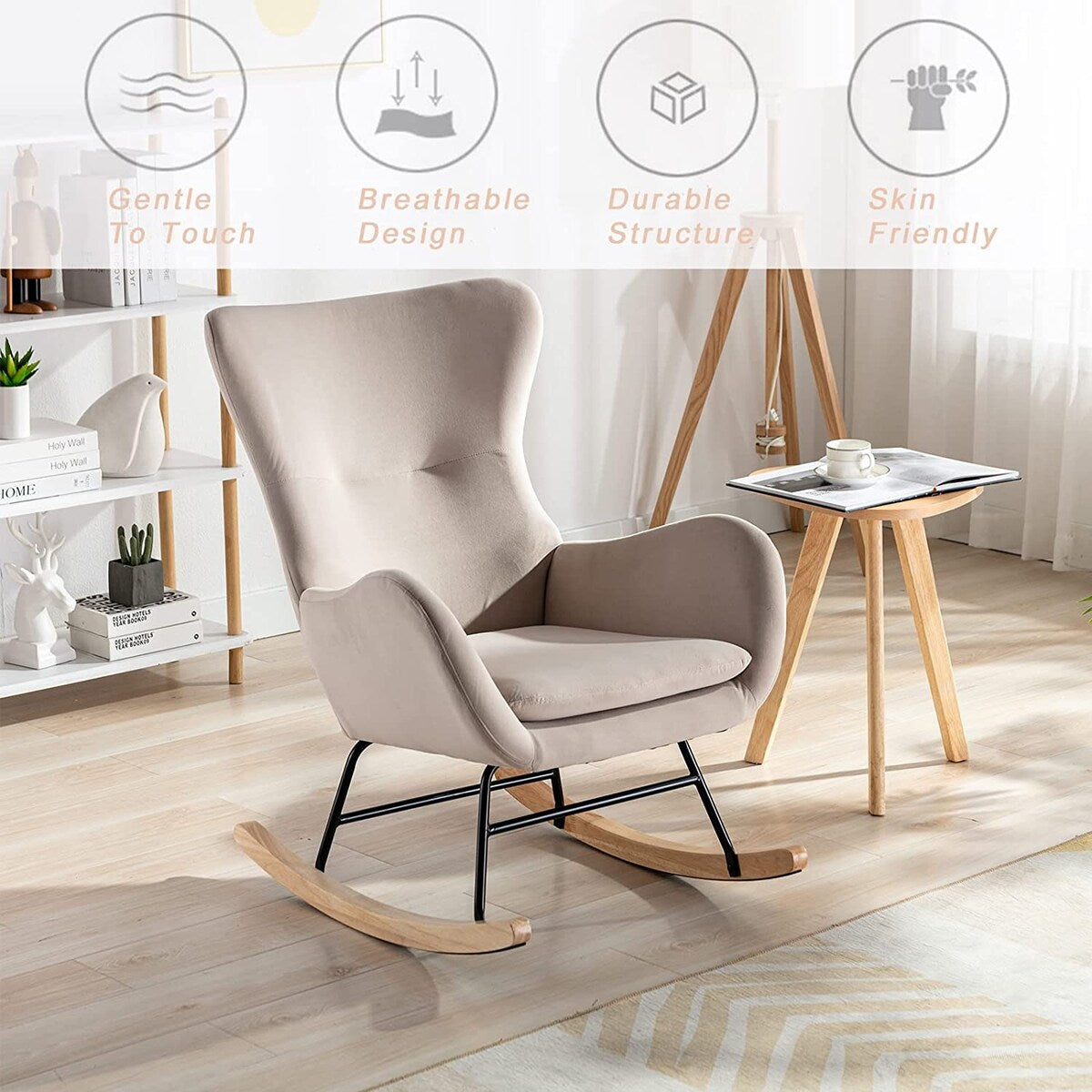 Small Rocking Accent Chair, Uplostered Glider Rocker Armchair