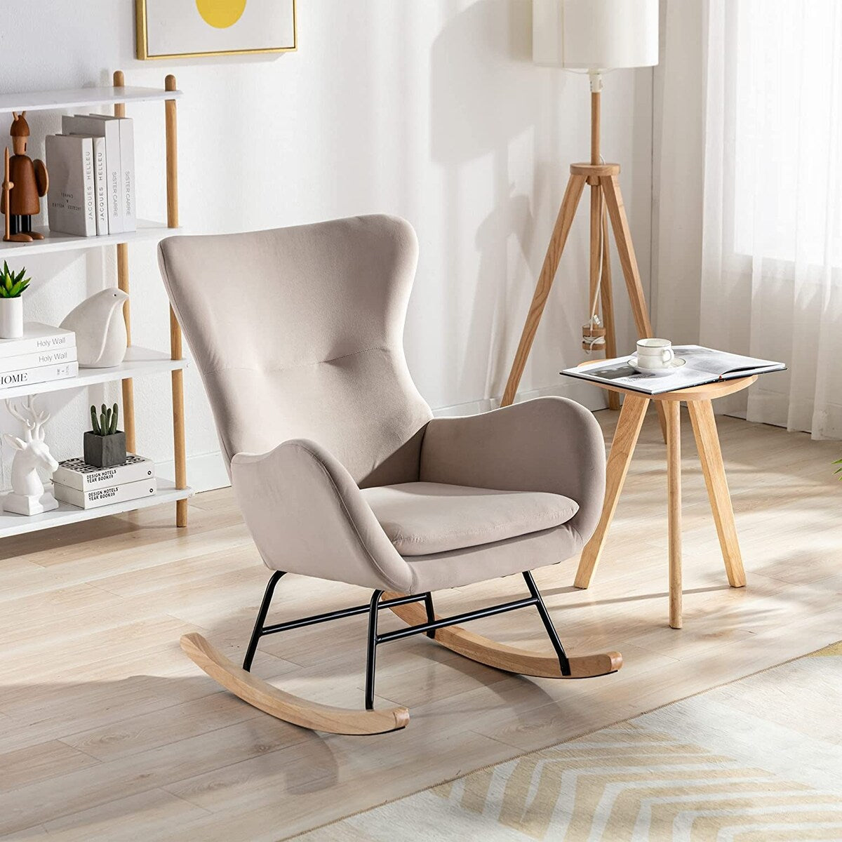 Small Rocking Accent Chair, Uplostered Glider Rocker Armchair