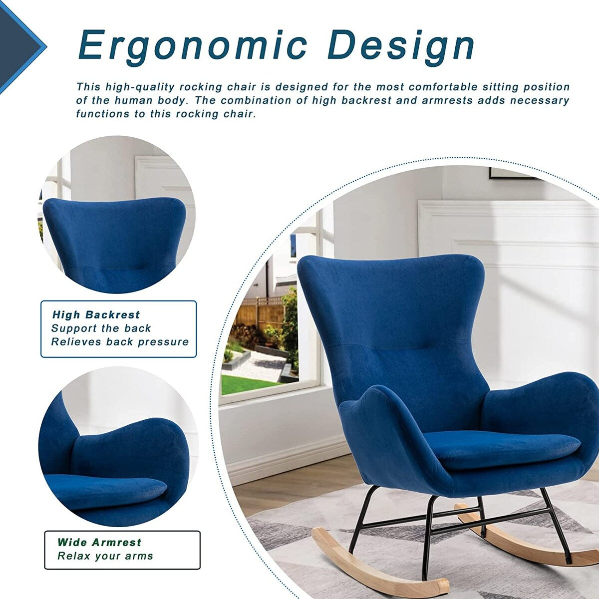 Small Rocking Accent Chair, Uplostered Glider Rocker Armchair