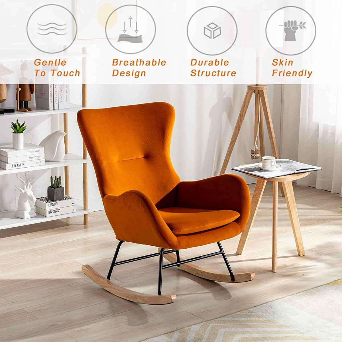 Small Rocking Accent Chair, Uplostered Glider Rocker Armchair