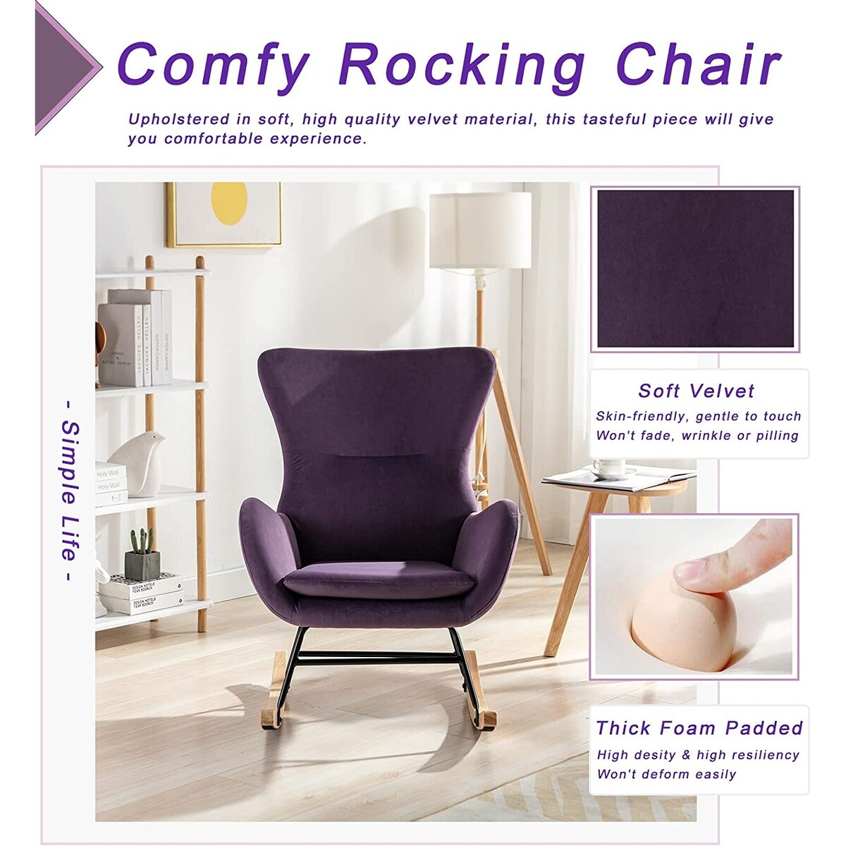 Small Rocking Accent Chair, Uplostered Glider Rocker Armchair