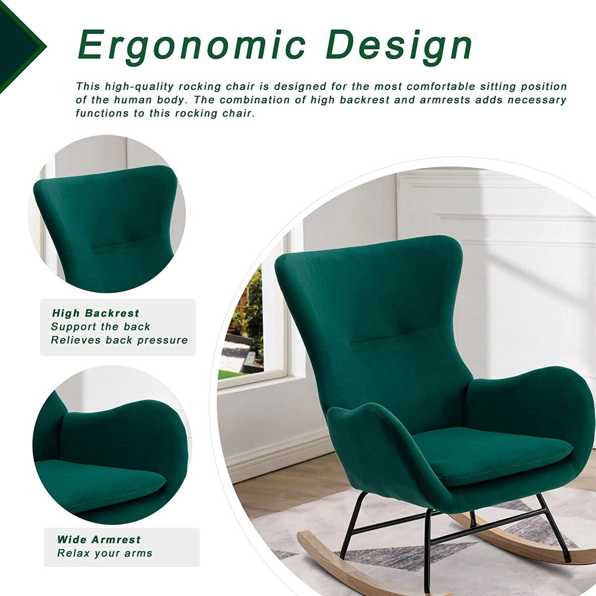 Small Rocking Accent Chair, Uplostered Glider Rocker Armchair