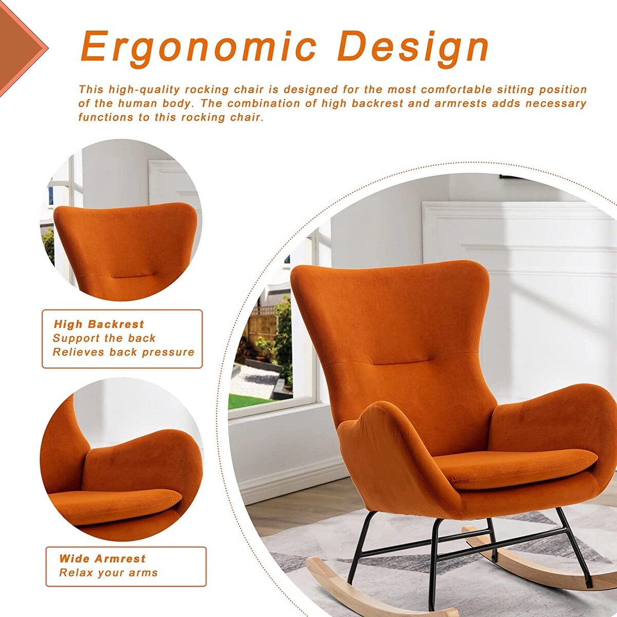 Small Rocking Accent Chair, Uplostered Glider Rocker Armchair