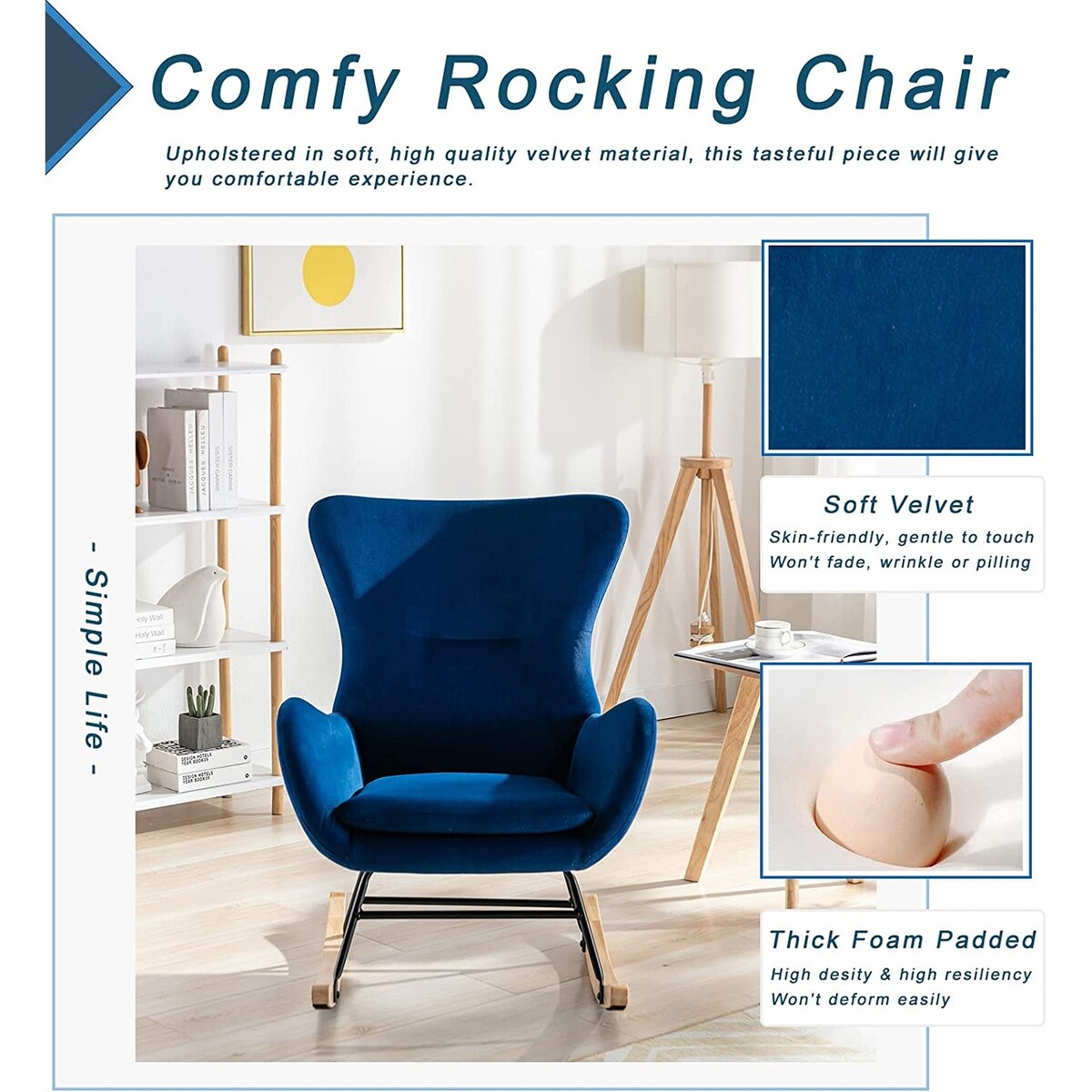 Small Rocking Accent Chair, Uplostered Glider Rocker Armchair