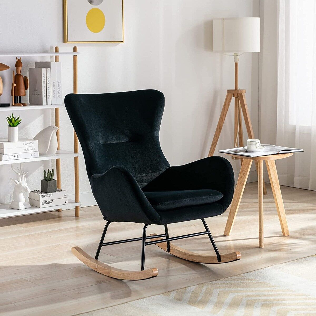 Small Rocking Accent Chair, Uplostered Glider Rocker Armchair