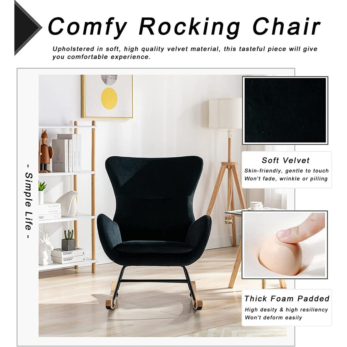 Small Rocking Accent Chair, Uplostered Glider Rocker Armchair