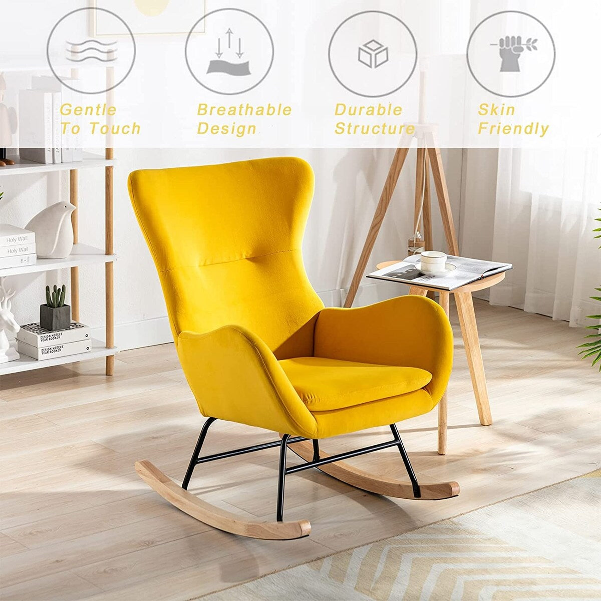 Small Rocking Accent Chair, Uplostered Glider Rocker Armchair