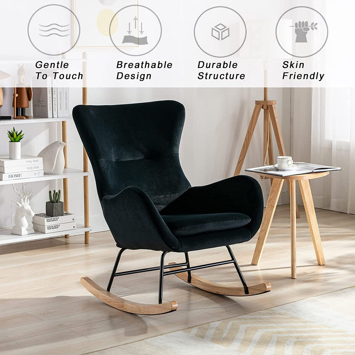 Small Rocking Accent Chair, Uplostered Glider Rocker Armchair