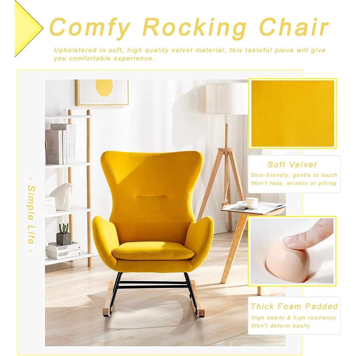 Small Rocking Accent Chair, Uplostered Glider Rocker Armchair