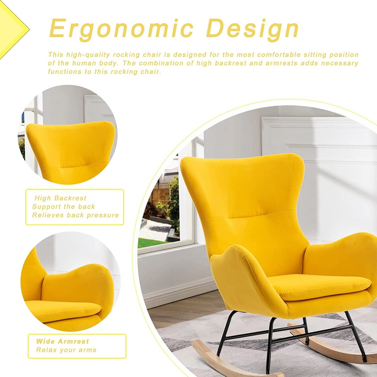 Small Rocking Accent Chair, Uplostered Glider Rocker Armchair