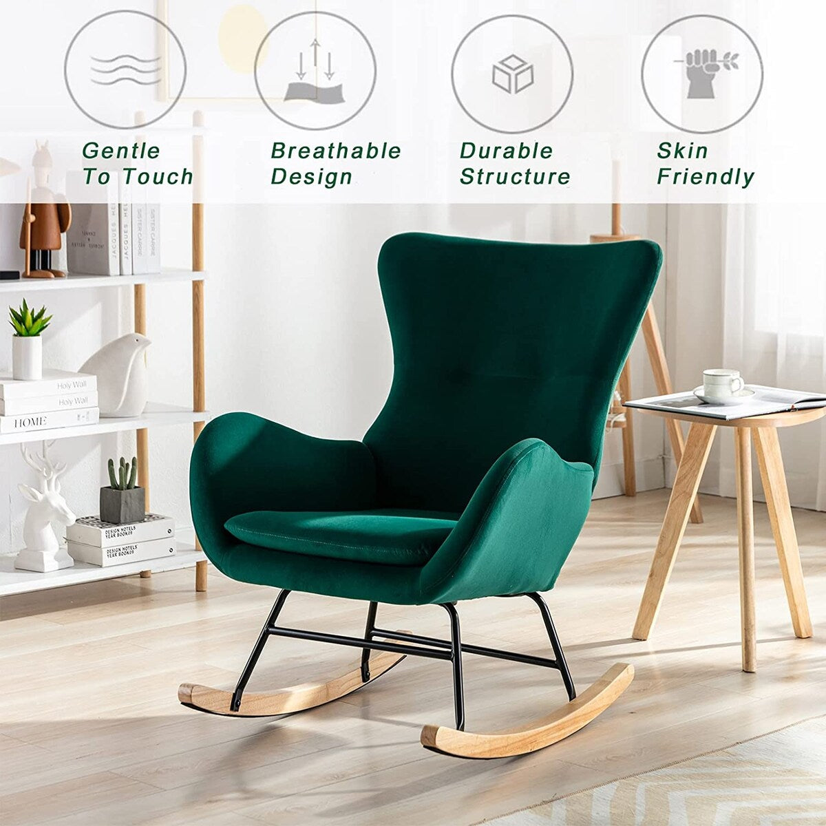 Small Rocking Accent Chair, Uplostered Glider Rocker Armchair