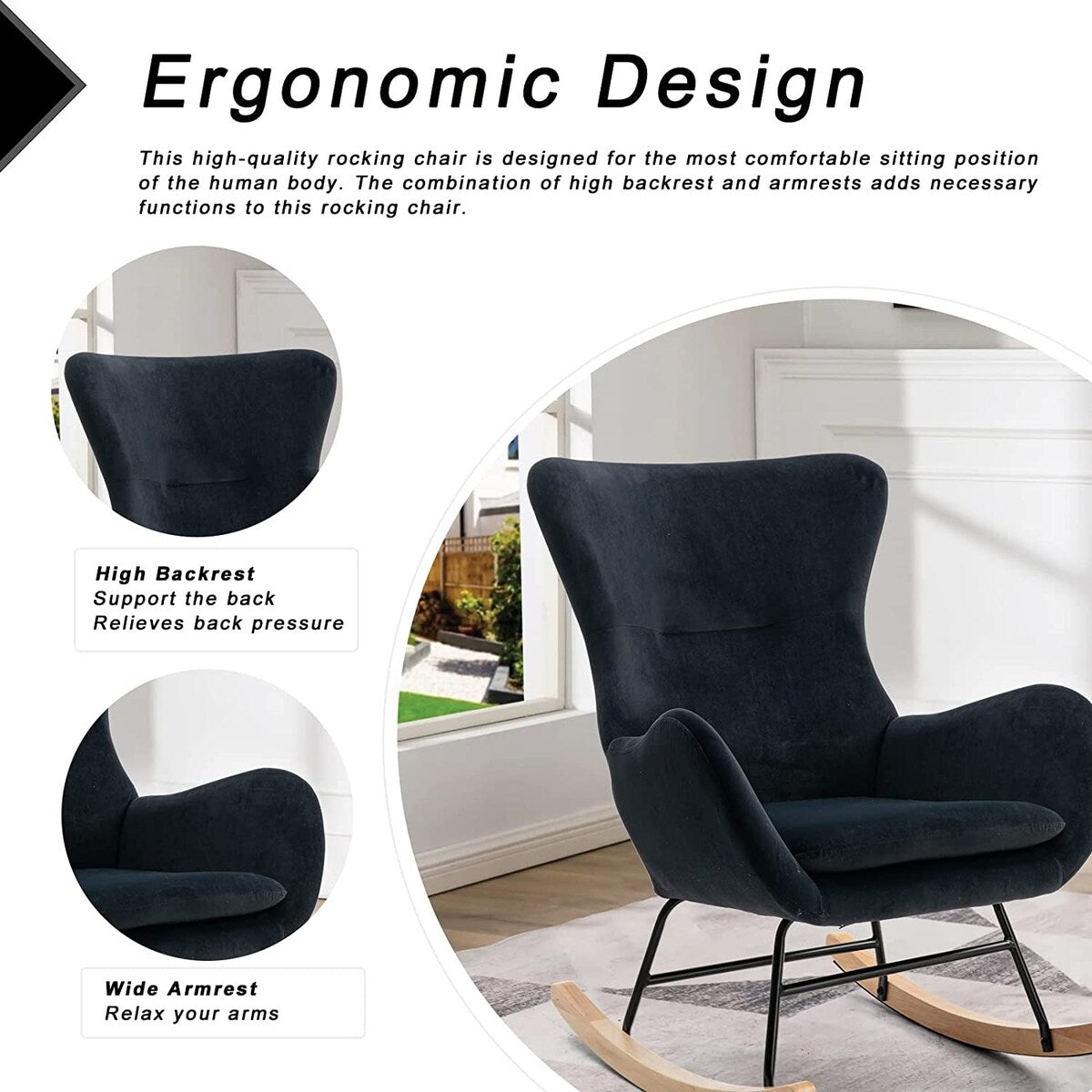Small Rocking Accent Chair, Uplostered Glider Rocker Armchair