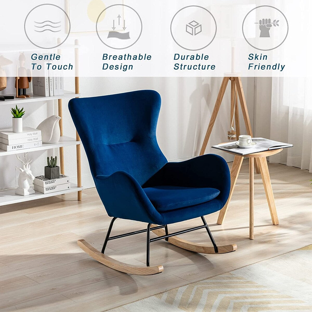 Small Rocking Accent Chair, Uplostered Glider Rocker Armchair