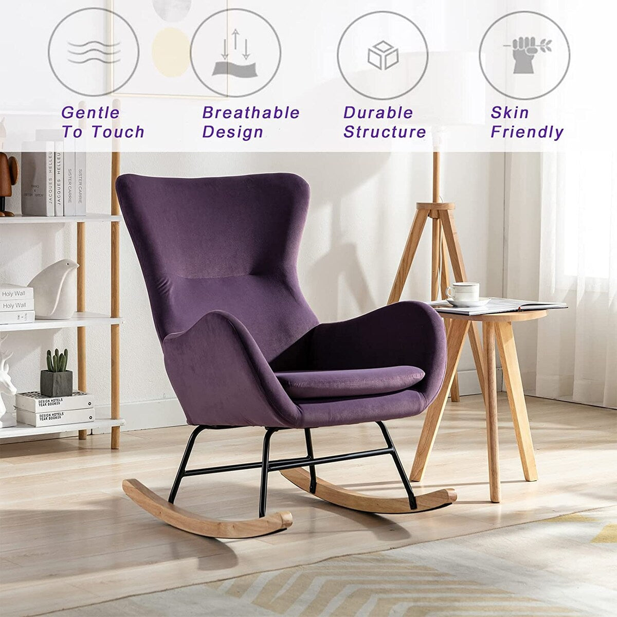Small Rocking Accent Chair, Uplostered Glider Rocker Armchair