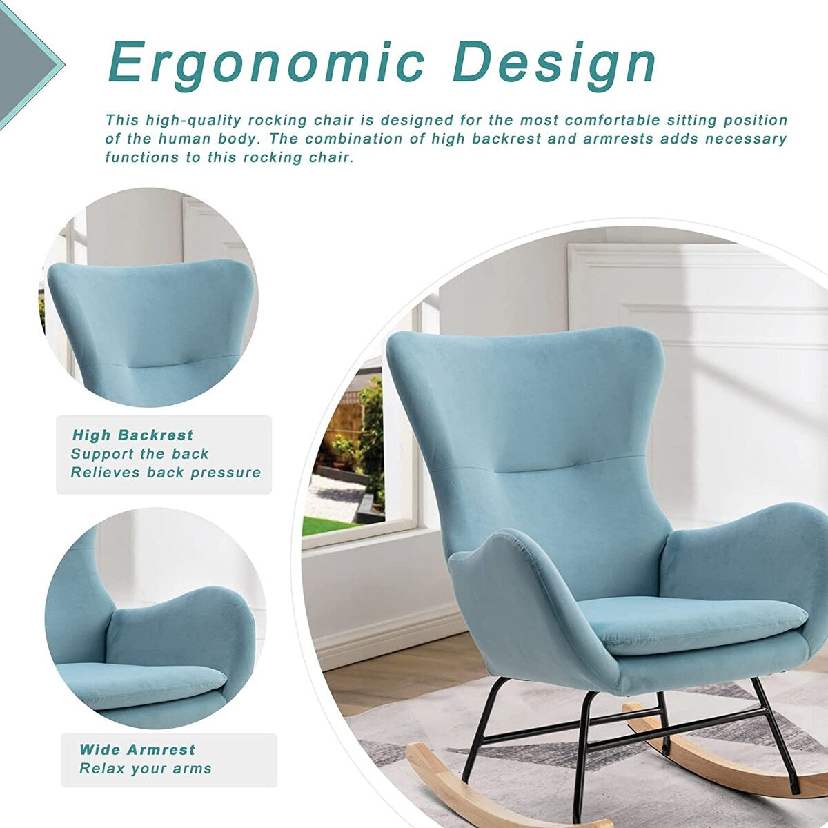 Small Rocking Accent Chair, Uplostered Glider Rocker Armchair