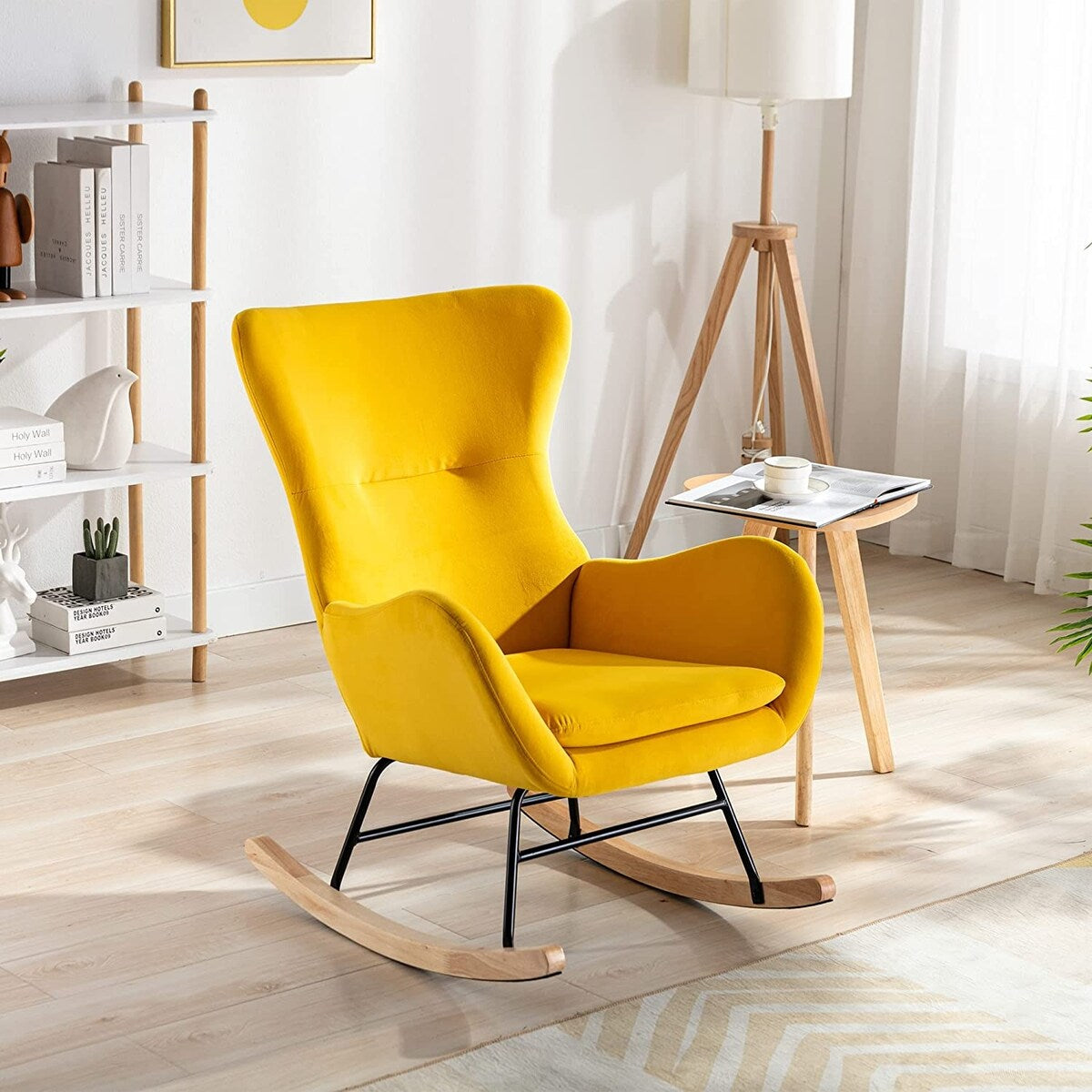 Small Rocking Accent Chair, Uplostered Glider Rocker Armchair