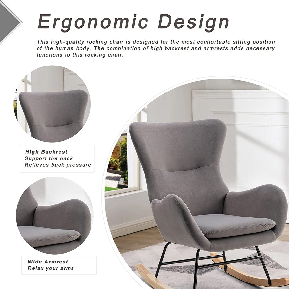 Small Rocking Accent Chair, Uplostered Glider Rocker Armchair