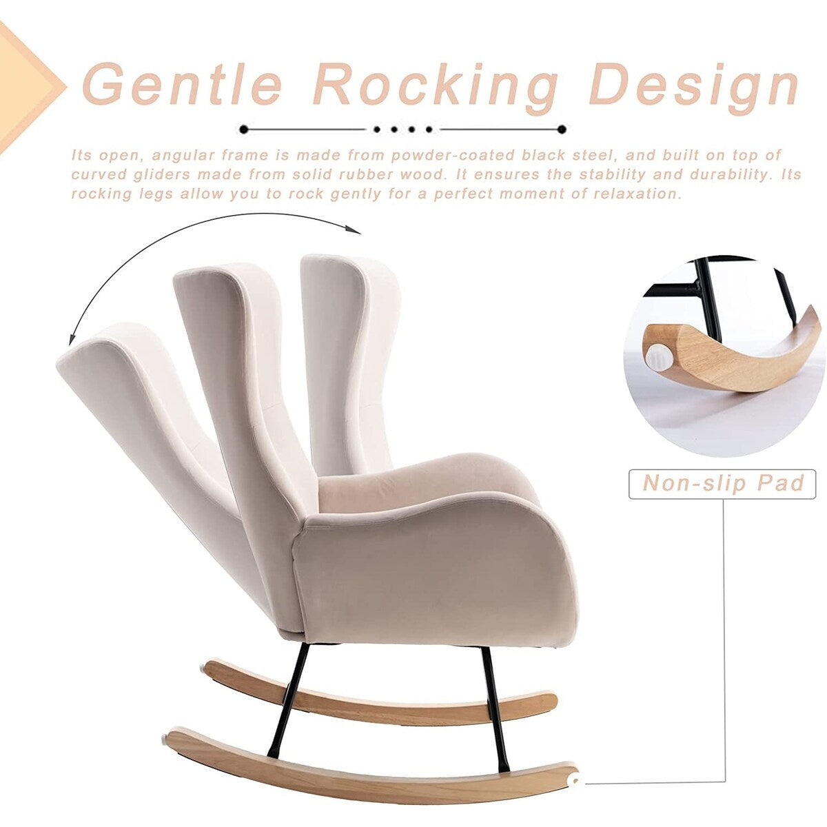 Small Rocking Accent Chair, Uplostered Glider Rocker Armchair