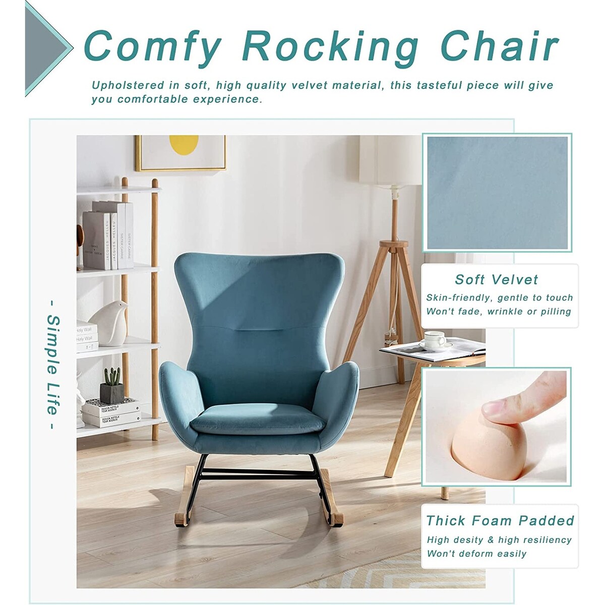 Small Rocking Accent Chair, Uplostered Glider Rocker Armchair