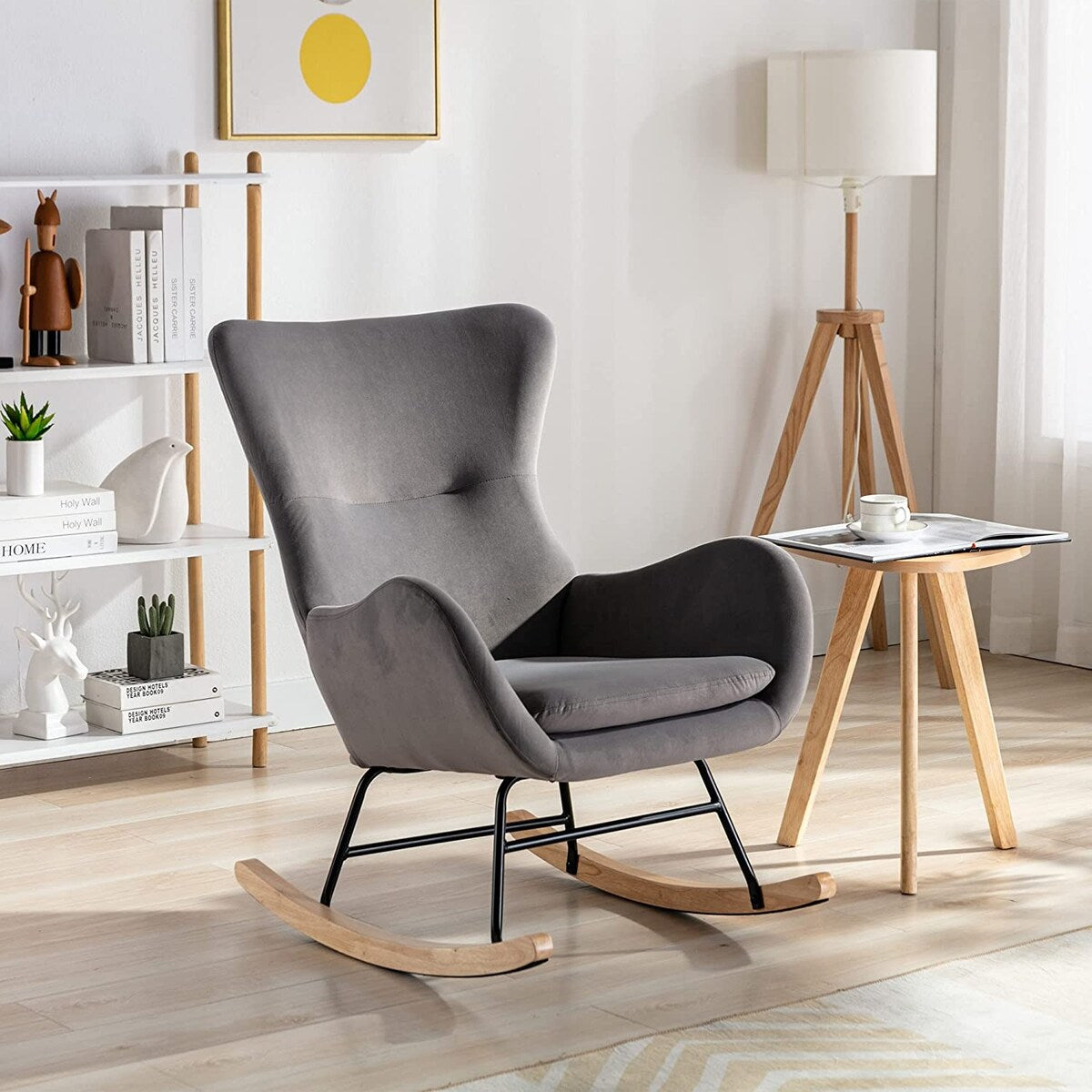 Small Rocking Accent Chair, Uplostered Glider Rocker Armchair