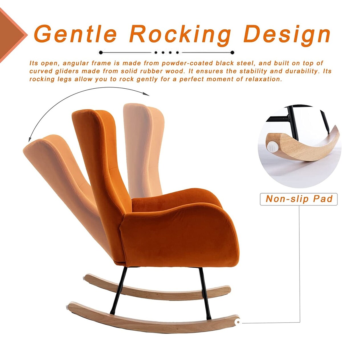 Small Rocking Accent Chair, Uplostered Glider Rocker Armchair