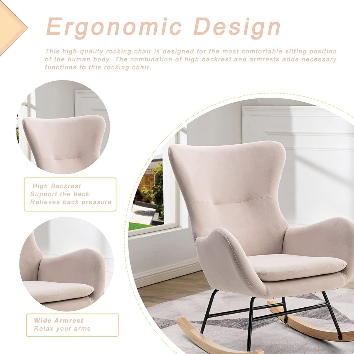 Small Rocking Accent Chair, Uplostered Glider Rocker Armchair