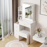 Small Size Left Bedside Cabinet Vanity Table + Cushioned Stool