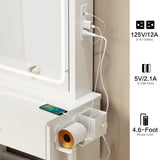 Small Space Left Drawer Desktop Vanity Table + Cushioned Stool, 2 AC+2 USB Power Station