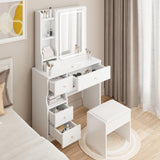 Small Space Left Drawer Desktop Vanity Table + Cushioned Stool, Extra Large Touch Control Sliding LED Mirror