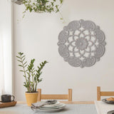 Small Traditional Hand-Carved India Wood Accent Medallion - Grey (16")