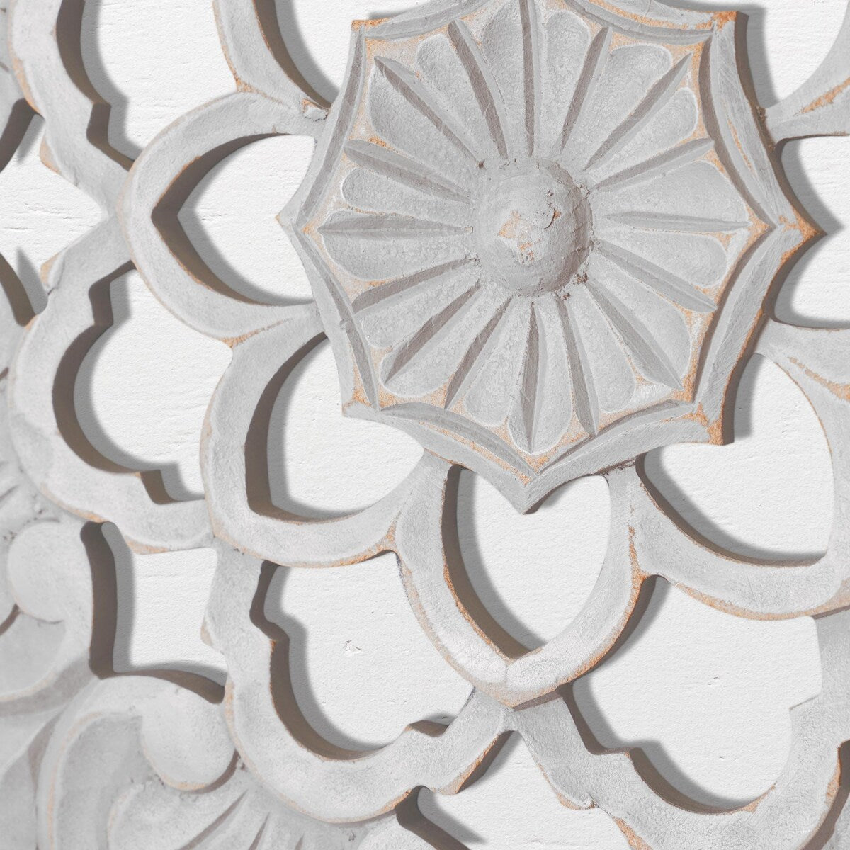 Small Traditional Hand-Carved India Wood Accent Medallion - Grey (16")