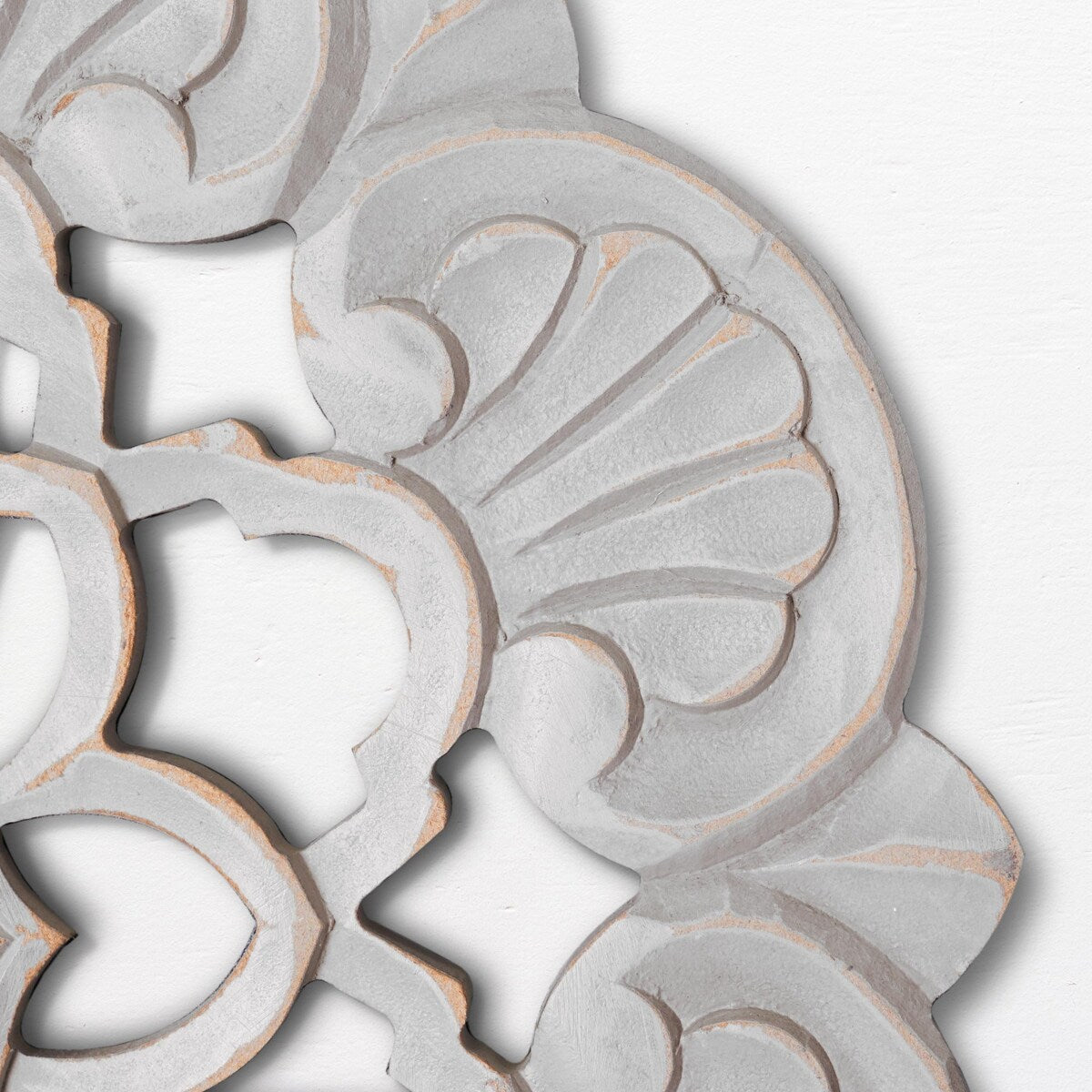 Small Traditional Hand-Carved India Wood Accent Medallion - Grey (16")