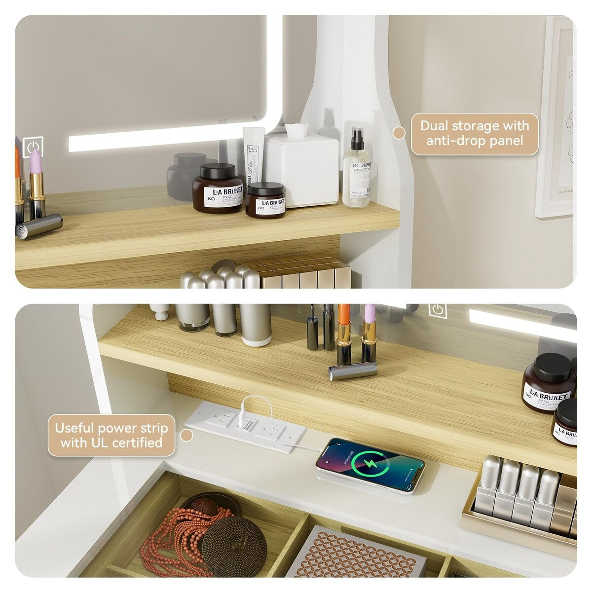 Small Vanity Desk with Mirror and Lights,Makeup Vanity Set with Chair and Drawers for Small Space, Bedroom with Light