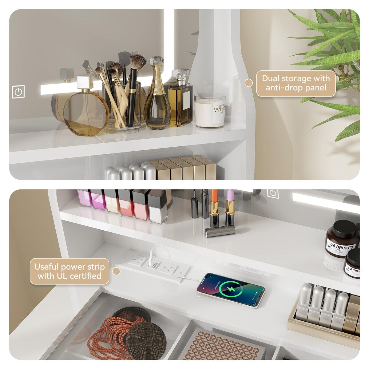 Small Vanity Desk with Mirror and Lights,Makeup Vanity Set with Chair and Drawers for Small Space, Bedroom with Light