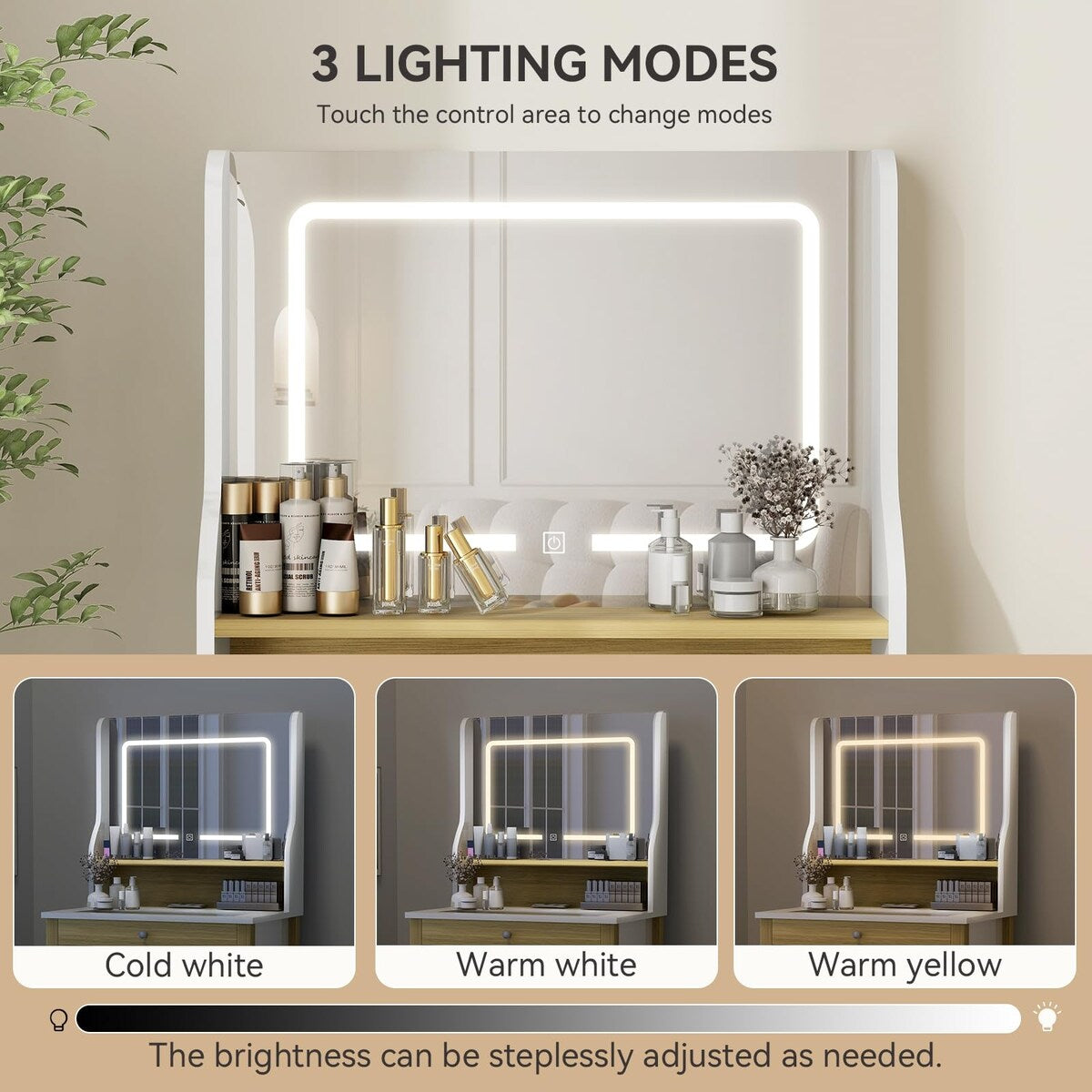 Small Vanity Desk with Mirror and Lights,Makeup Vanity Set with Chair and Drawers for Small Space, Bedroom with Light