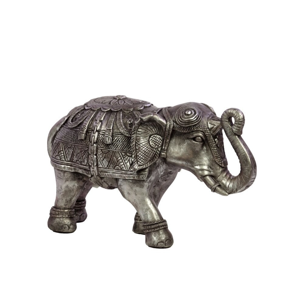 Small Walking Elephant Trunks Raised Engraved Design-Silver