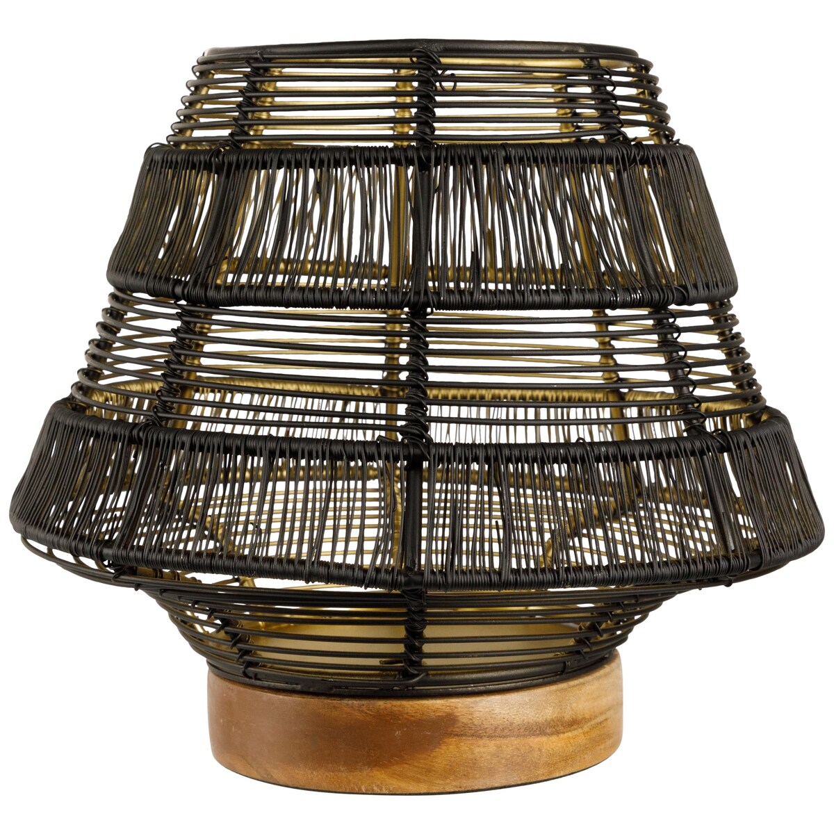Small Woven Iron Pillar Candle Holder with Wooden Base - 7.25" - Black