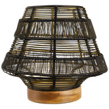 Small Woven Iron Pillar Candle Holder with Wooden Base - 7.25" - Black