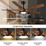 Smart 56" Integrated LED Ceiling Fan with Antique Brown Blades in Matte Black Fan Body Finish - Antique brown