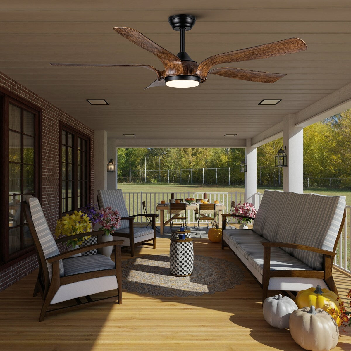 Smart 56" Integrated LED Ceiling Fan with Antique Brown Blades in Matte Black Fan Body Finish - Antique brown