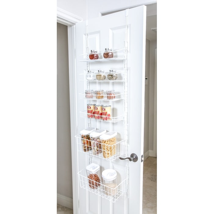Smart Design Over the Door Pantry Organizer Rack with 6 Adjustable Shelves - White
