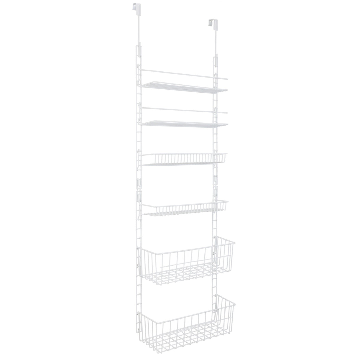 Smart Design Over the Door Pantry Organizer Rack with 6 Adjustable Shelves - White