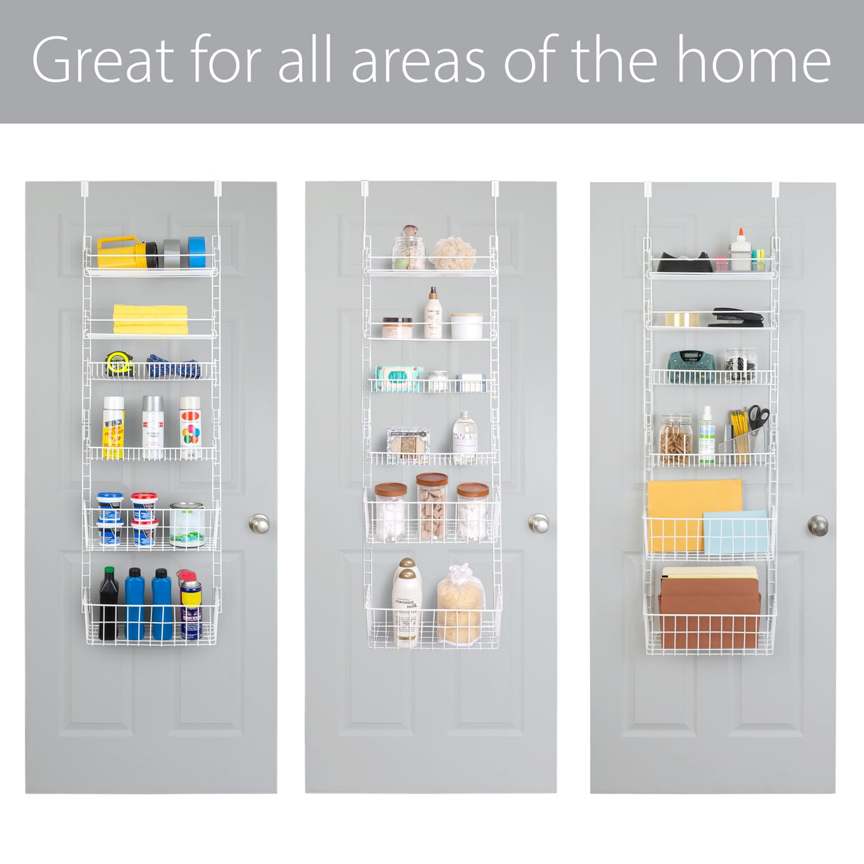 Smart Design Over the Door Pantry Organizer Rack with 6 Adjustable Shelves - White