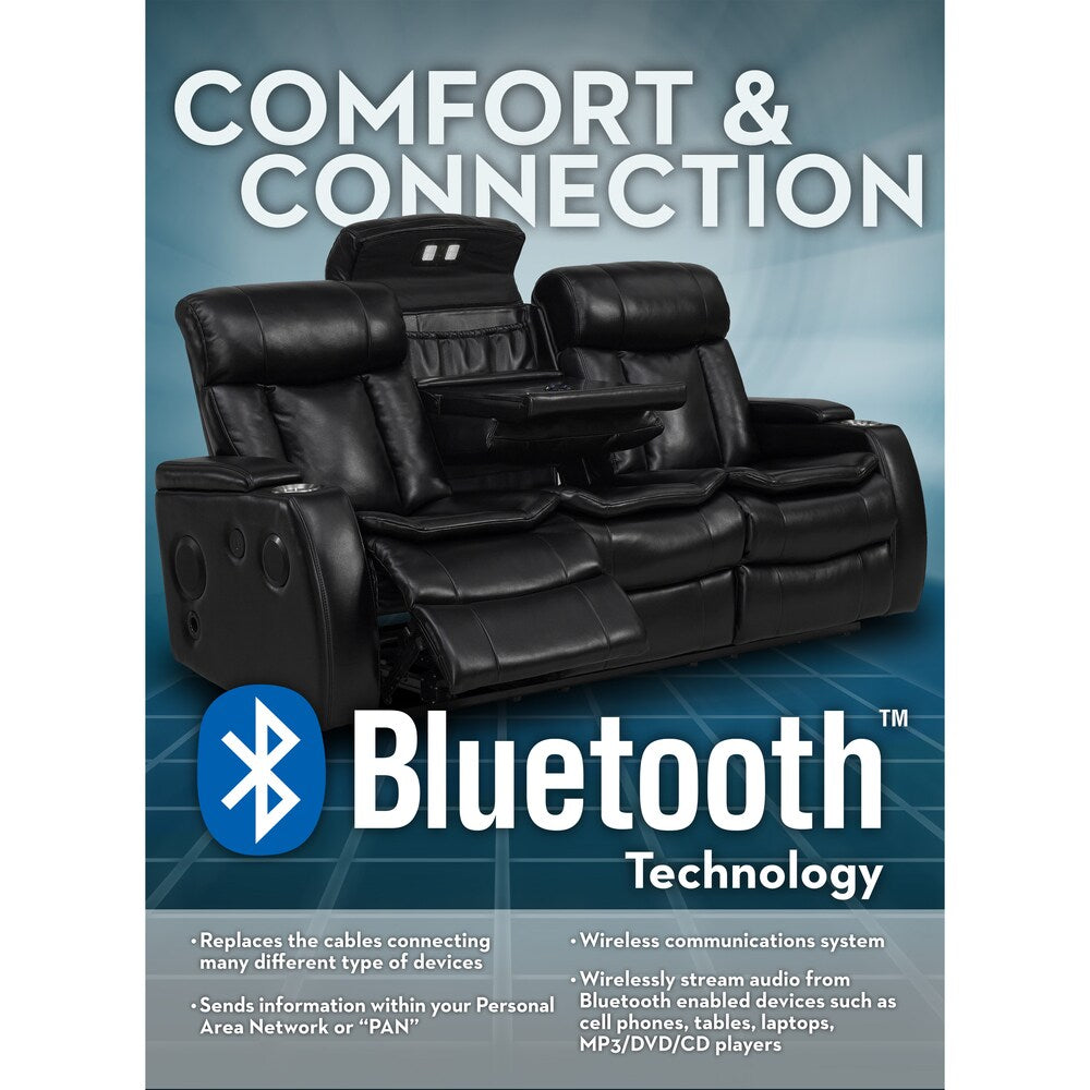 Smart Tech Bluetooth Power Reclining Black Sofa and Two Chairs