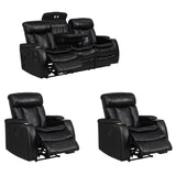 Smart Tech Bluetooth Power Reclining Black Sofa and Two Chairs